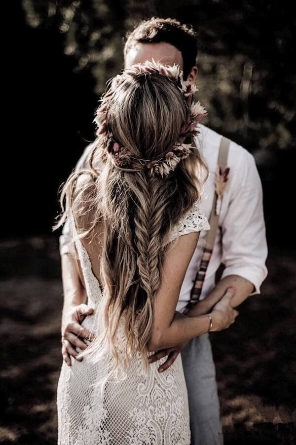 Cap Sleeve Sheath Boho Wedding Dress Vintage Lace Rustic Wedding Dress