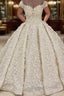 Cap sleeves Off the shoulder Lace Appliques Ball Gown Wedding Dress