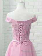 Cap Sleeves Short Pink Lace Prom Dress, Short Pink Lace Formal Bridesmaid Dress