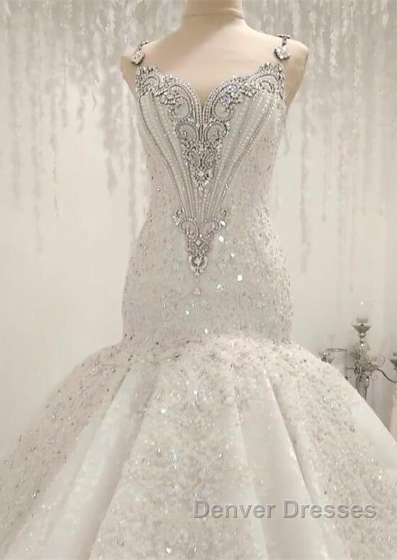 Cap Sleeves Sparkle Diamond Fit and Flare Wedding Dress Online