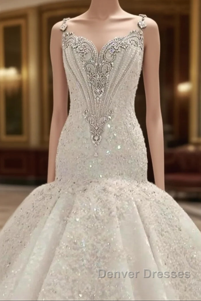Cap Sleeves Sparkle Diamond Fit and Flare Wedding Dress Online Main image