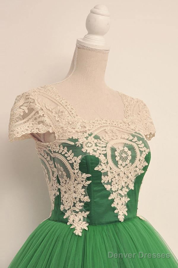 Cap Sleeves Square Knee-Length Green Homecoming Dress With Lace