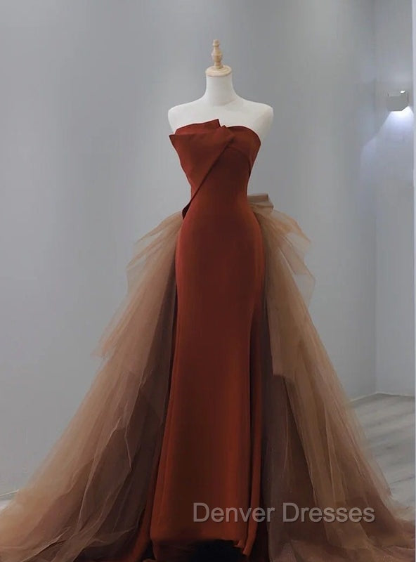Caramel Color Tulle Strapless Prom Dress Main image