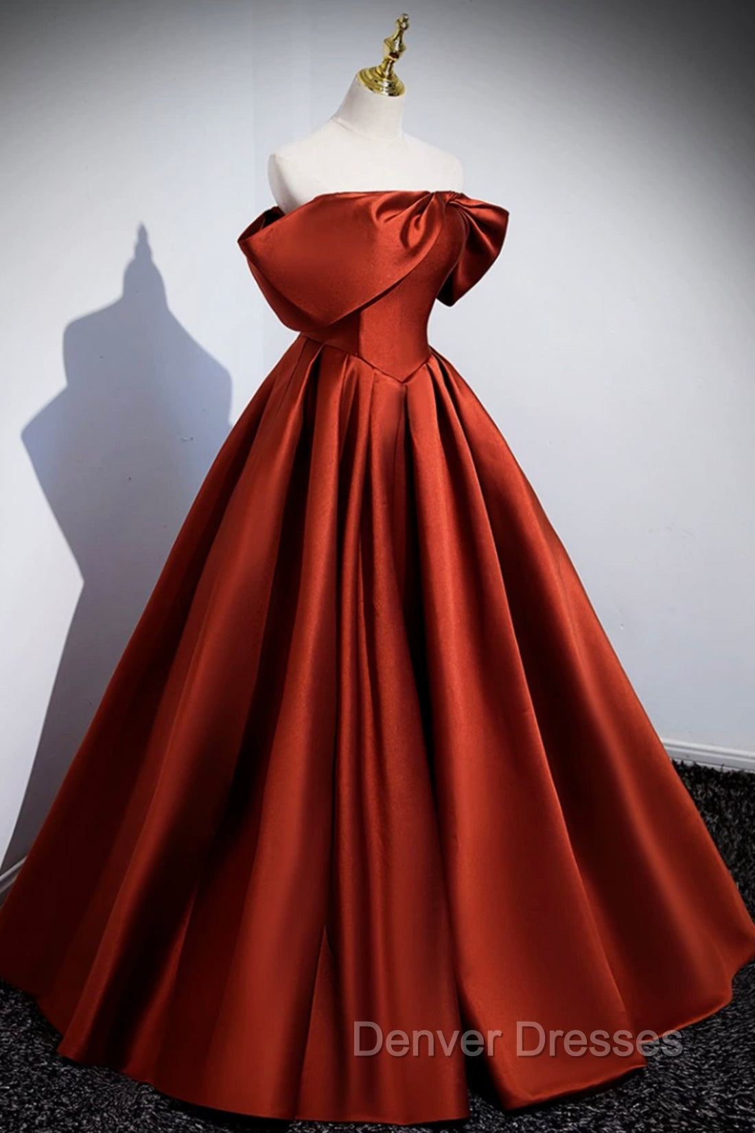 Caramel Floor Length Satin Formal Dress, Cute Off Shoulder A-line Evening Dress Secondary image