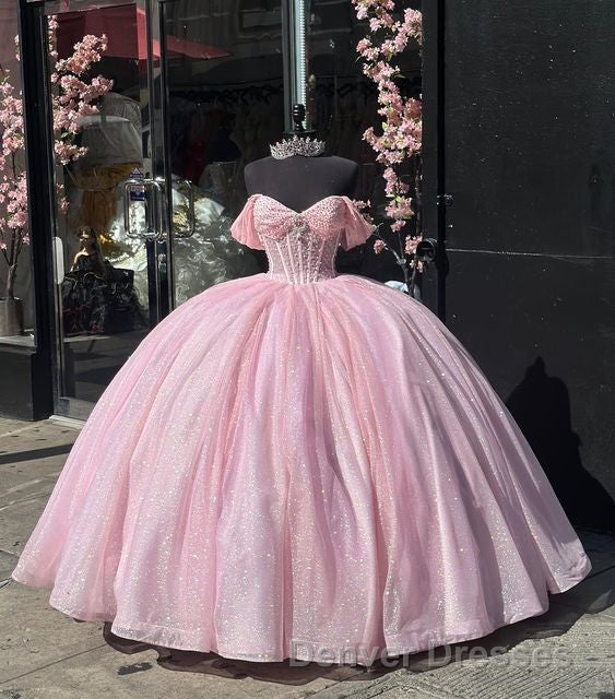 Carine | Glitter Off The Shoulder Pink Ball Gown Quinceanera Dress Secondary image