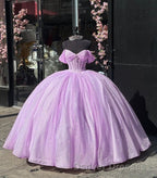 Carine | Glitter Off The Shoulder Pink Ball Gown Quinceanera Dress