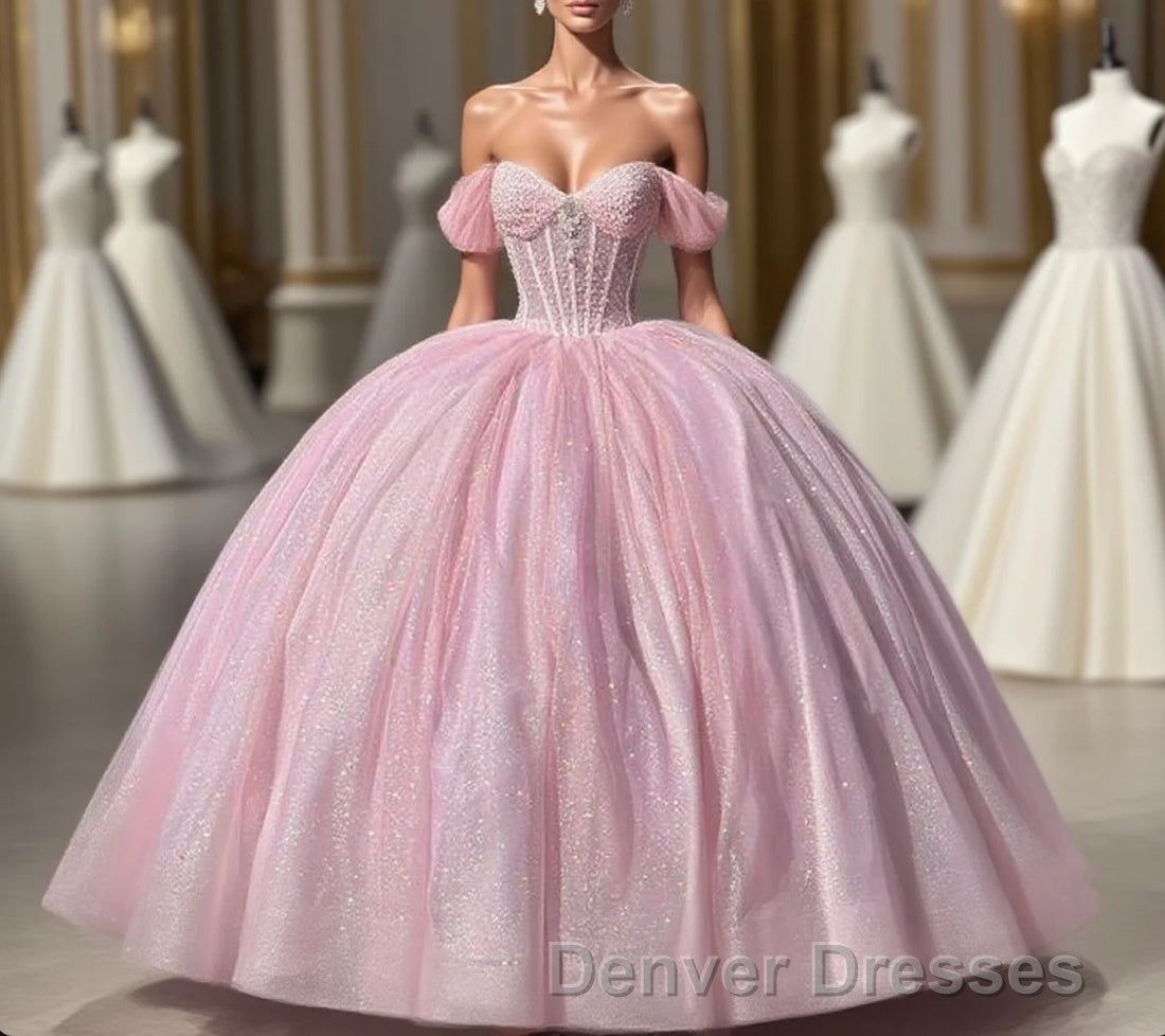 Carine | Glitter Off The Shoulder Pink Ball Gown Quinceanera Dress Main image