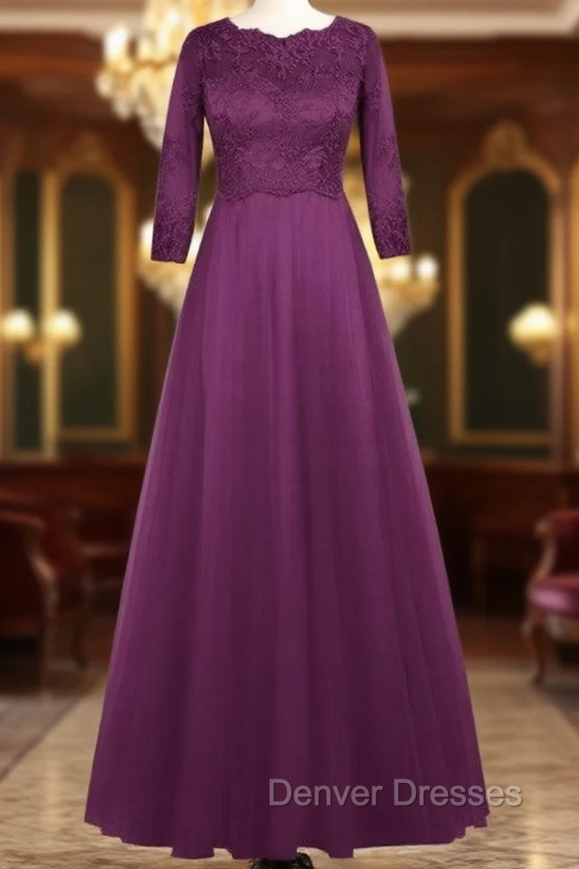 Casual Scoop Neck Half Sleeve Lace Tulle A-Line Mother of the Groom Dress