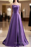 Causal Dark Purple Satin Strapless Prom Dress