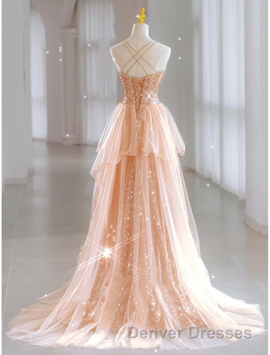 A-Line Prom Dress Sparkle & Shine Dress Wedding Guest Sweet 16 Floor Length Sleeveless Sweetheart Tulle with Sequin Masquerade Dress Secondary image