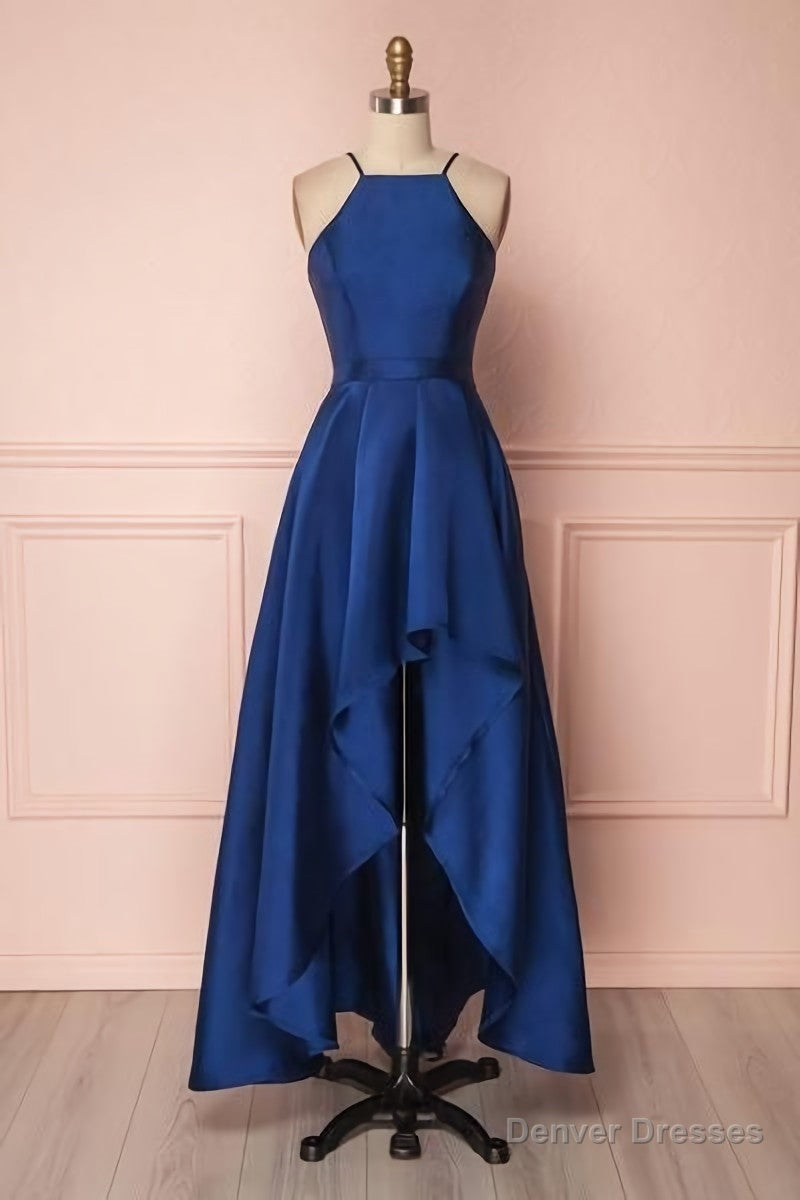 Royal Blue A Line Halter High Low Prom Dresses Main image