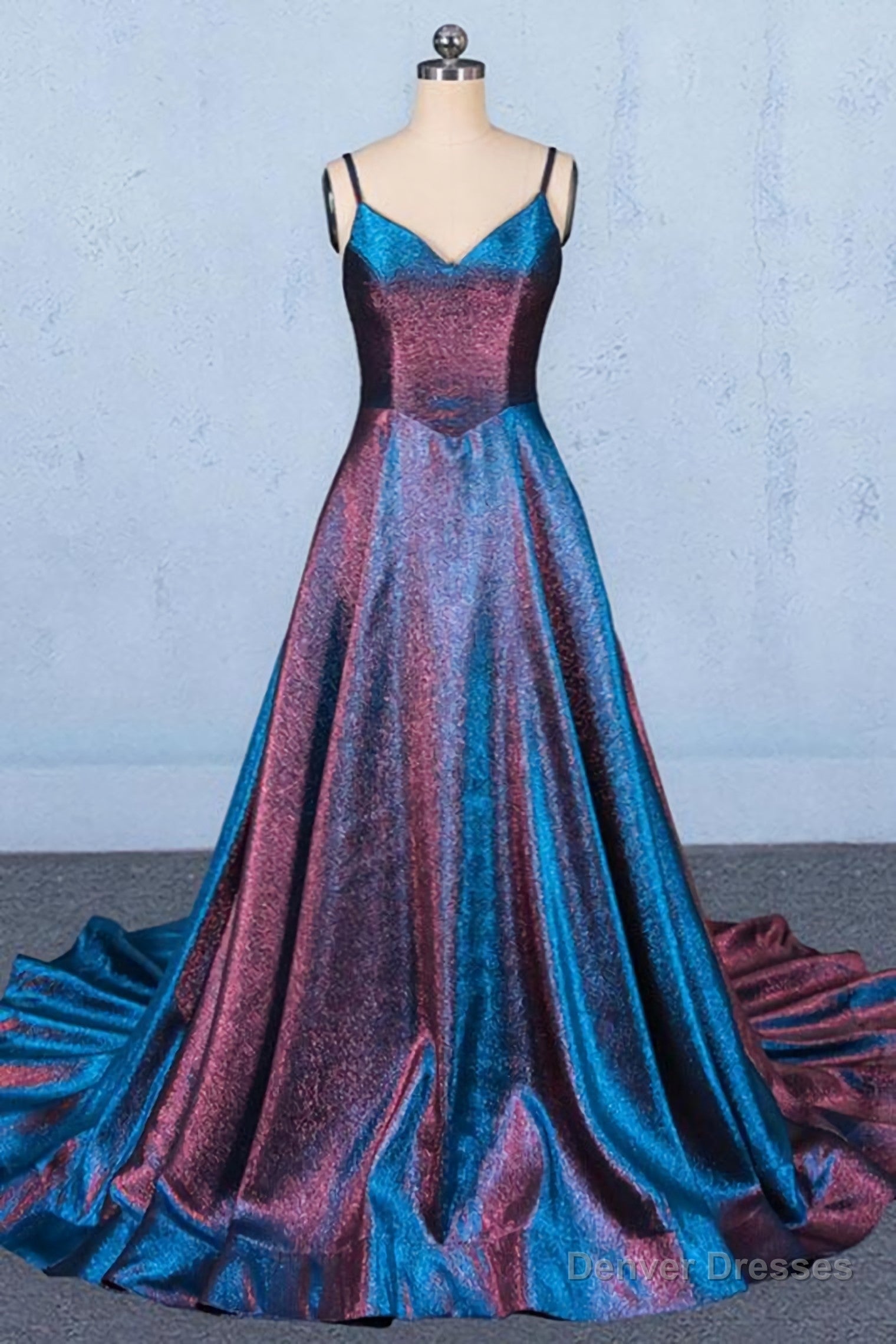 A Line V Neck Sleeveless Prom Dress, Spaghetti Straps Long Evening Dresses Main image