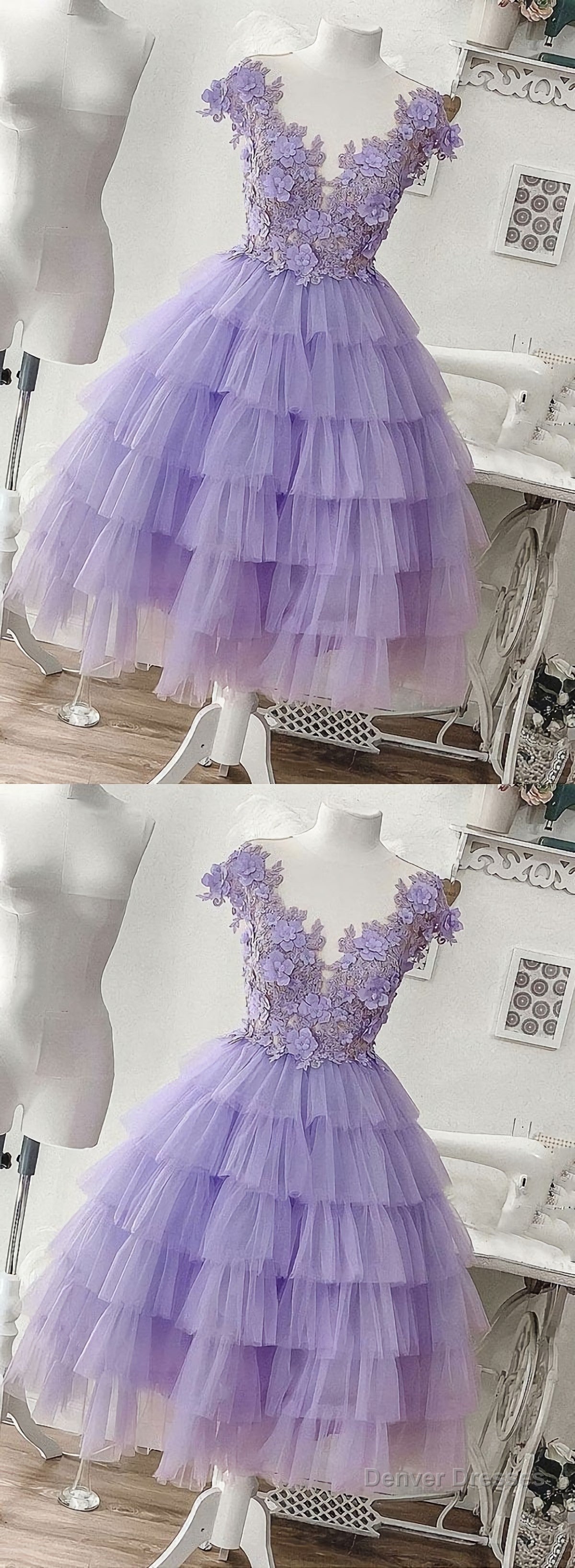 Purple Tulle Applique Short Homecoming Dress, Homecoming Dress Main image