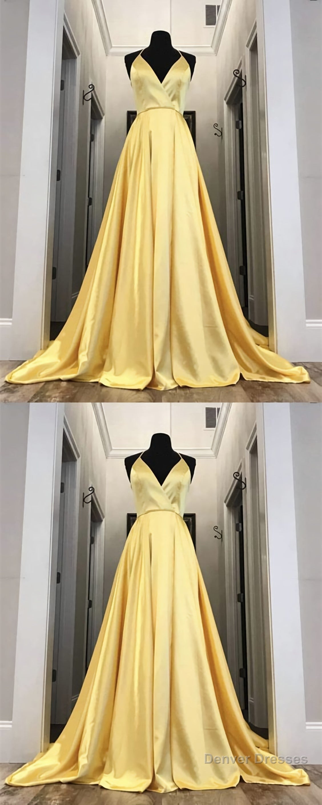 Long Yellow Prom Dresses, Leg Split Evening Gowns