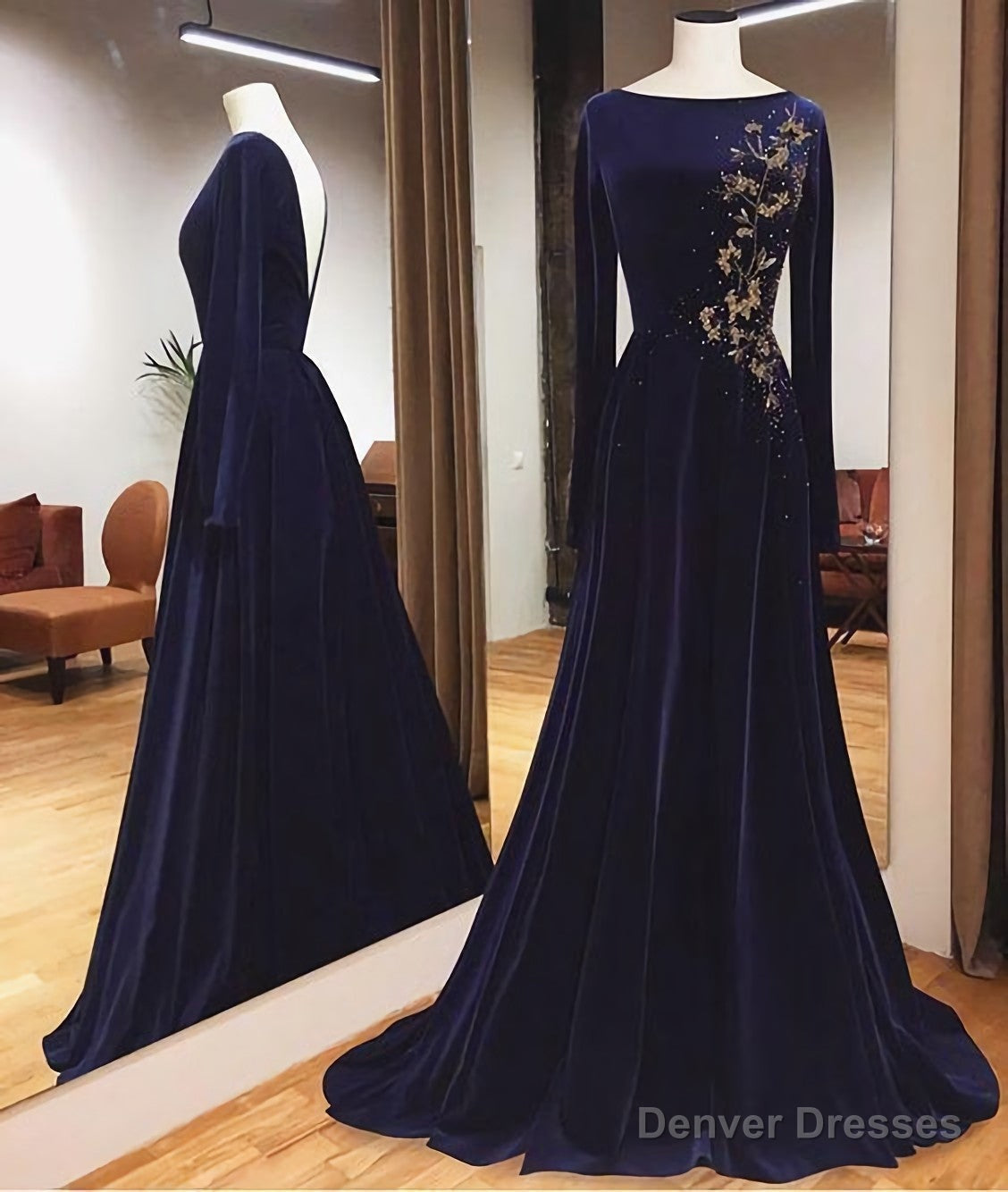 Blue Long Sleeves Charming Prom Dress Main image