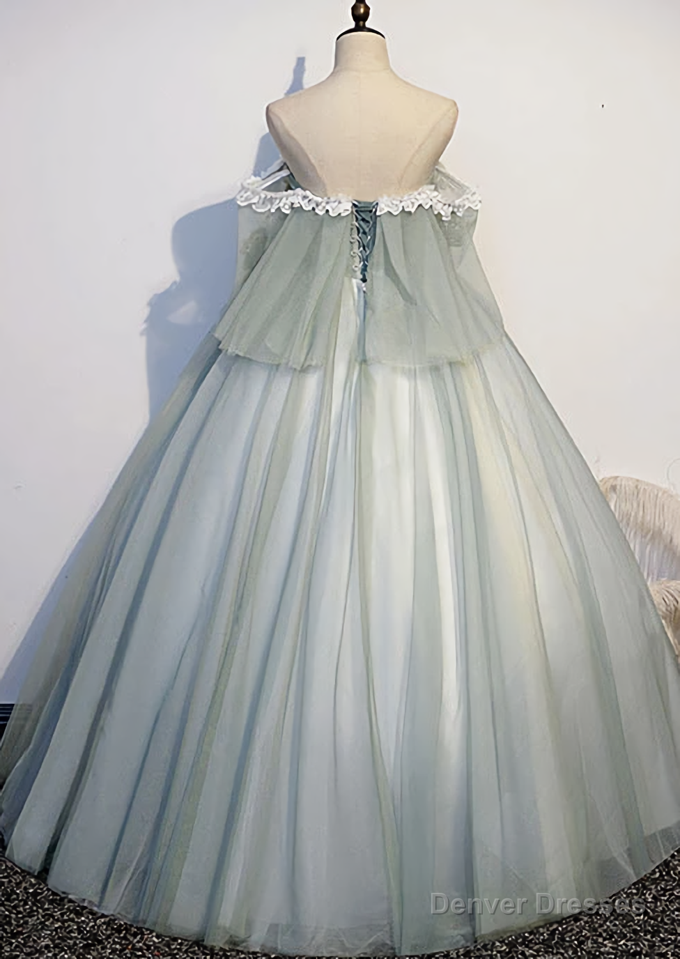 Green Tulle Lace Long Prom Dress, Green Tulle Lace Formal Dress Secondary image