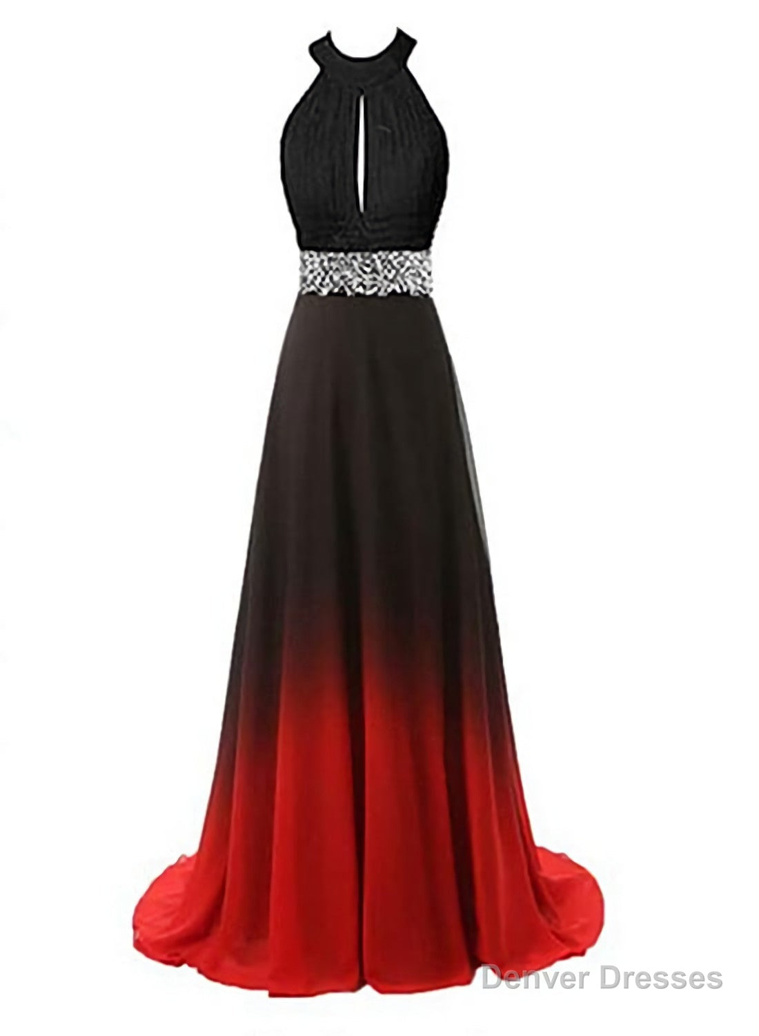 Beautiful Gradient Color Halter Beaded Party Dress, Red And Black Prom Dress Secondary image