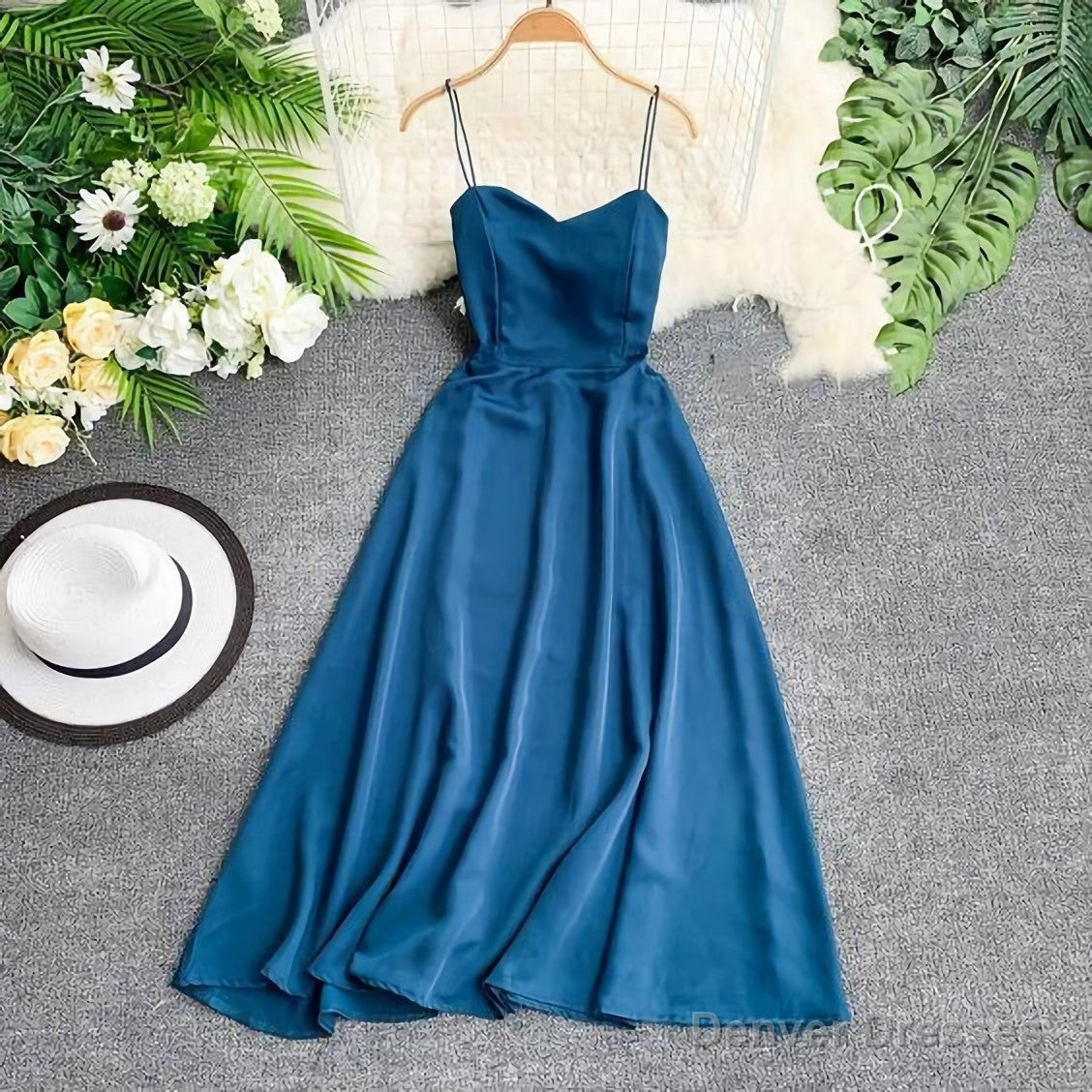 Women Sleeveless V Neck Spaghetti Strap Dress, Prom Dress Main image