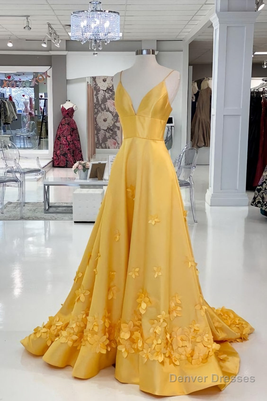 Elegant Yellow Prom Dress, With Flowers Main image