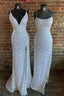 Gorgeous Mermaid White Sequined Long Prom Dresses, Formal Dresses, With Side Slit