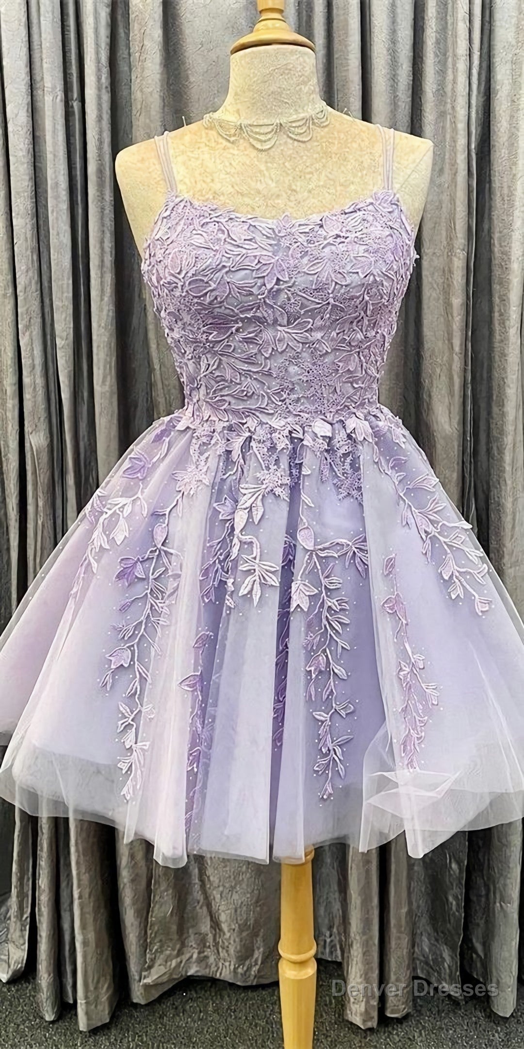 Princess Short Lavender A Line Lace Appliqued Homecoming Dress, Party Dress Main image