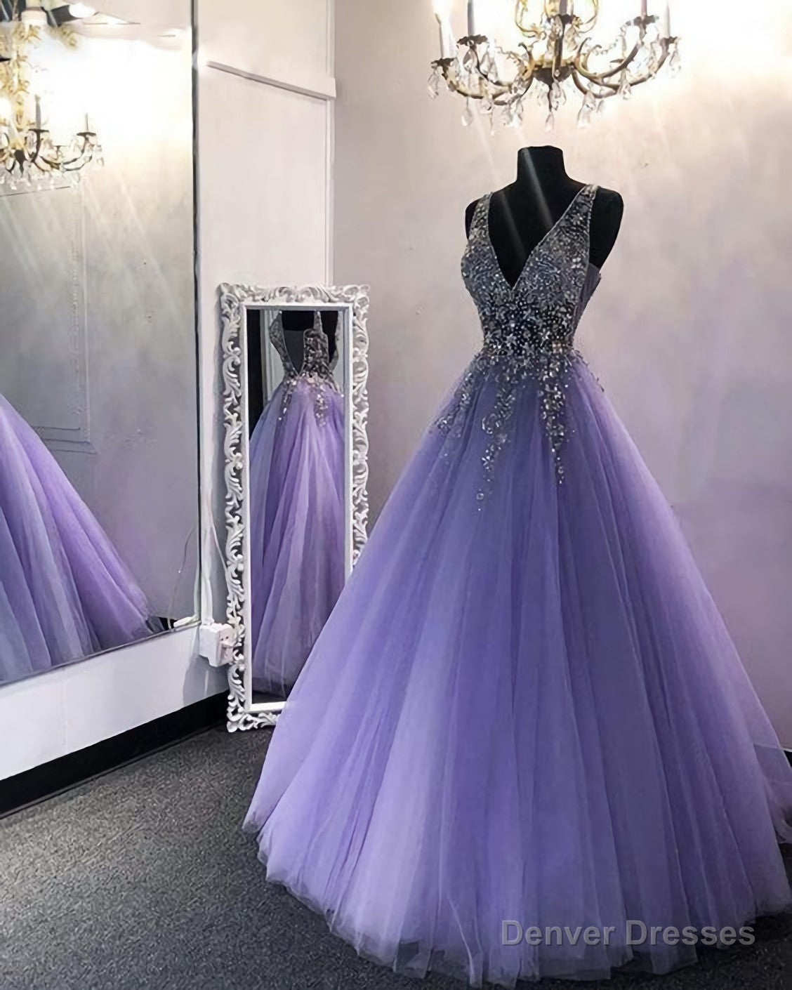 Amazing V Neck Beading Lavender Ball Gown Puffy Girls Sweet Quinceanera Dresses, Prom Gown Main image