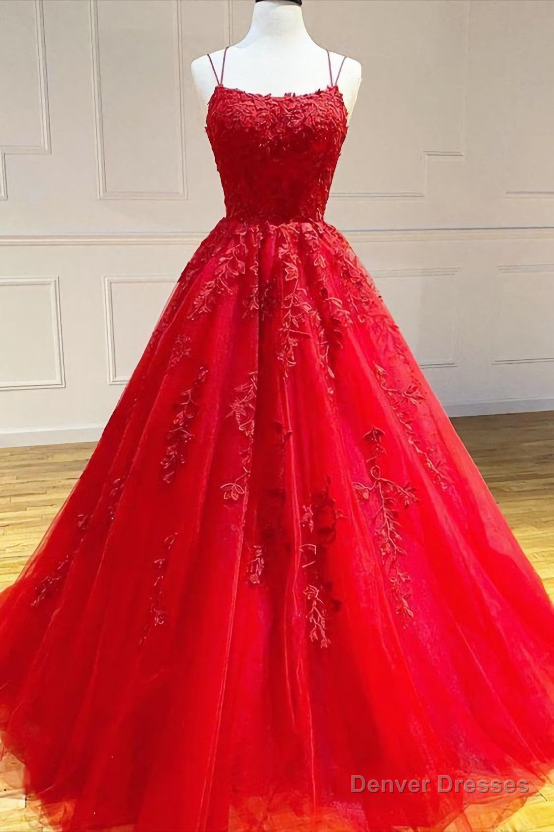 2025 A Line Red Lace Long Prom Gown Ball Gown Sweet 16 Dress Main image