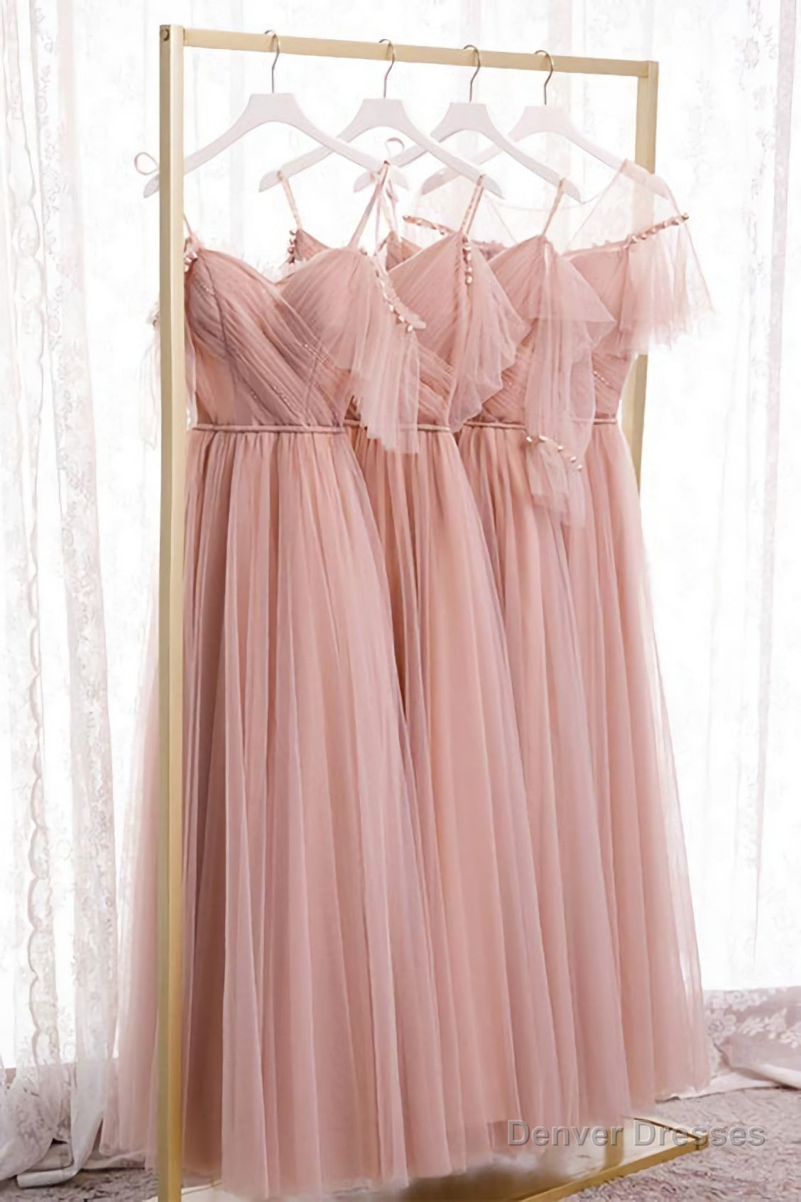 Blush Pink Tulle Long Bridesmaid Dresses, Prom Dress, Evening Dresses Main image