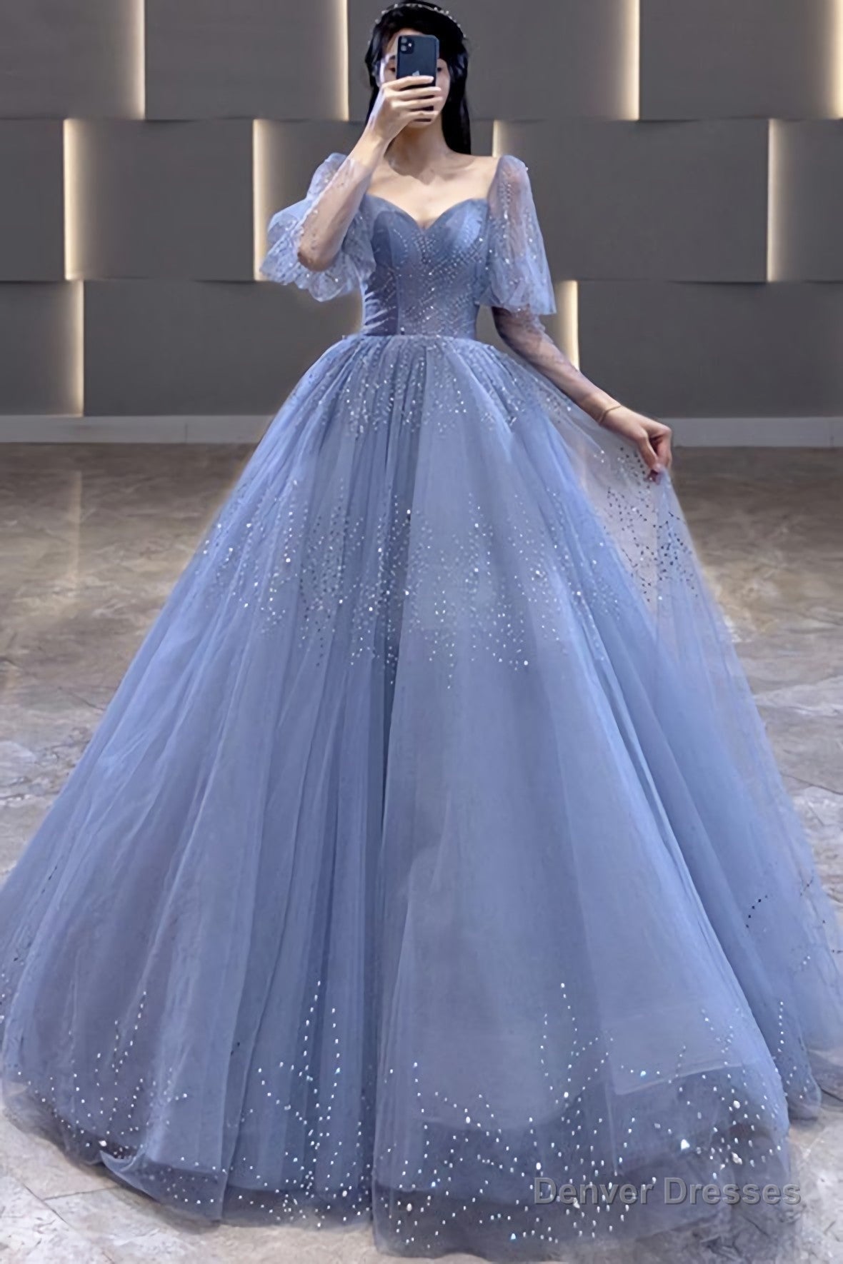 Blue Tulle Long Ball Gown Dress, A Line Formal Dress, Prom Dress Main image