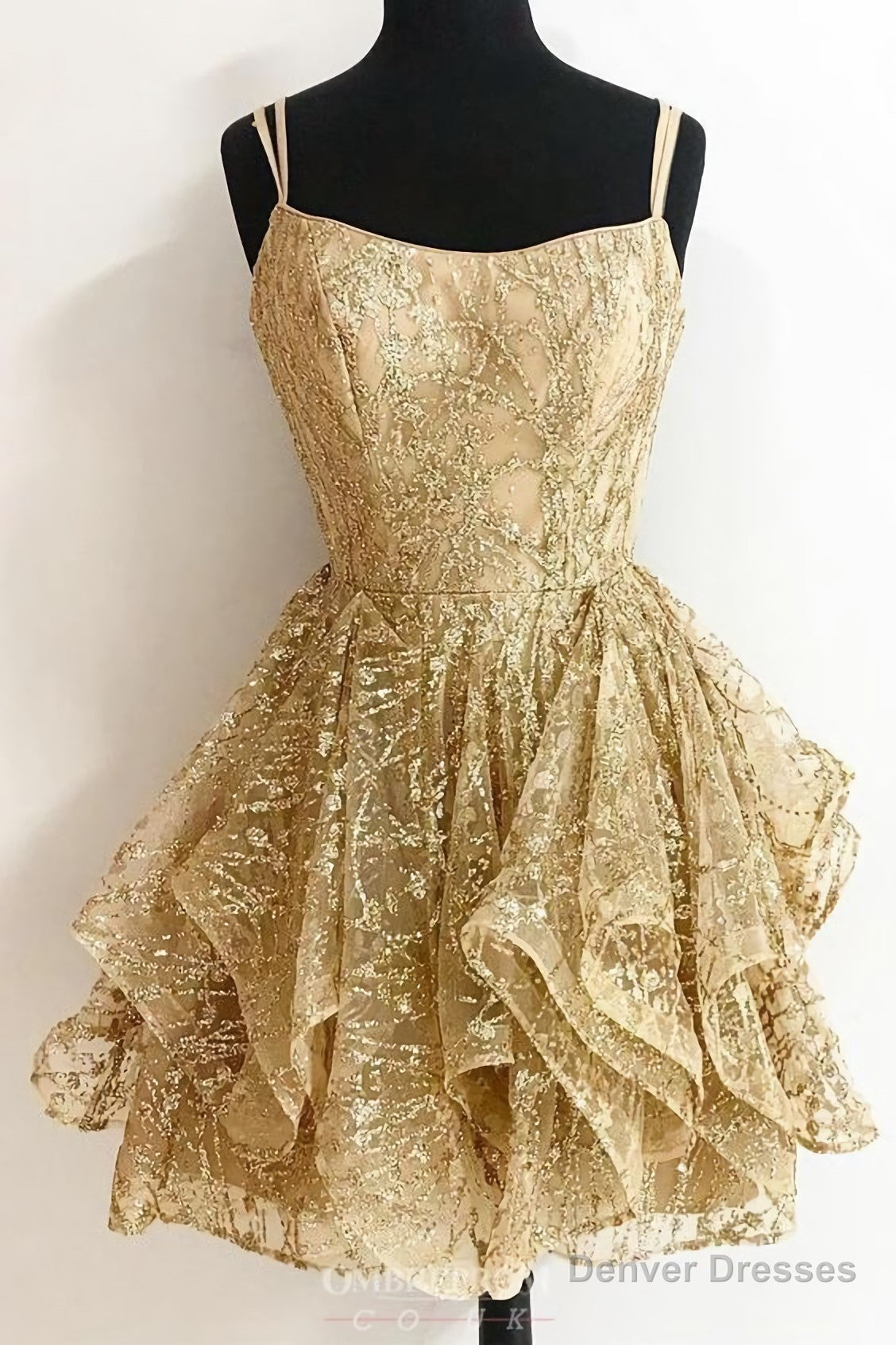 A Line Sequins Gold Short Homecoming Dresses, Glitter Cocktail Party Dress Main image