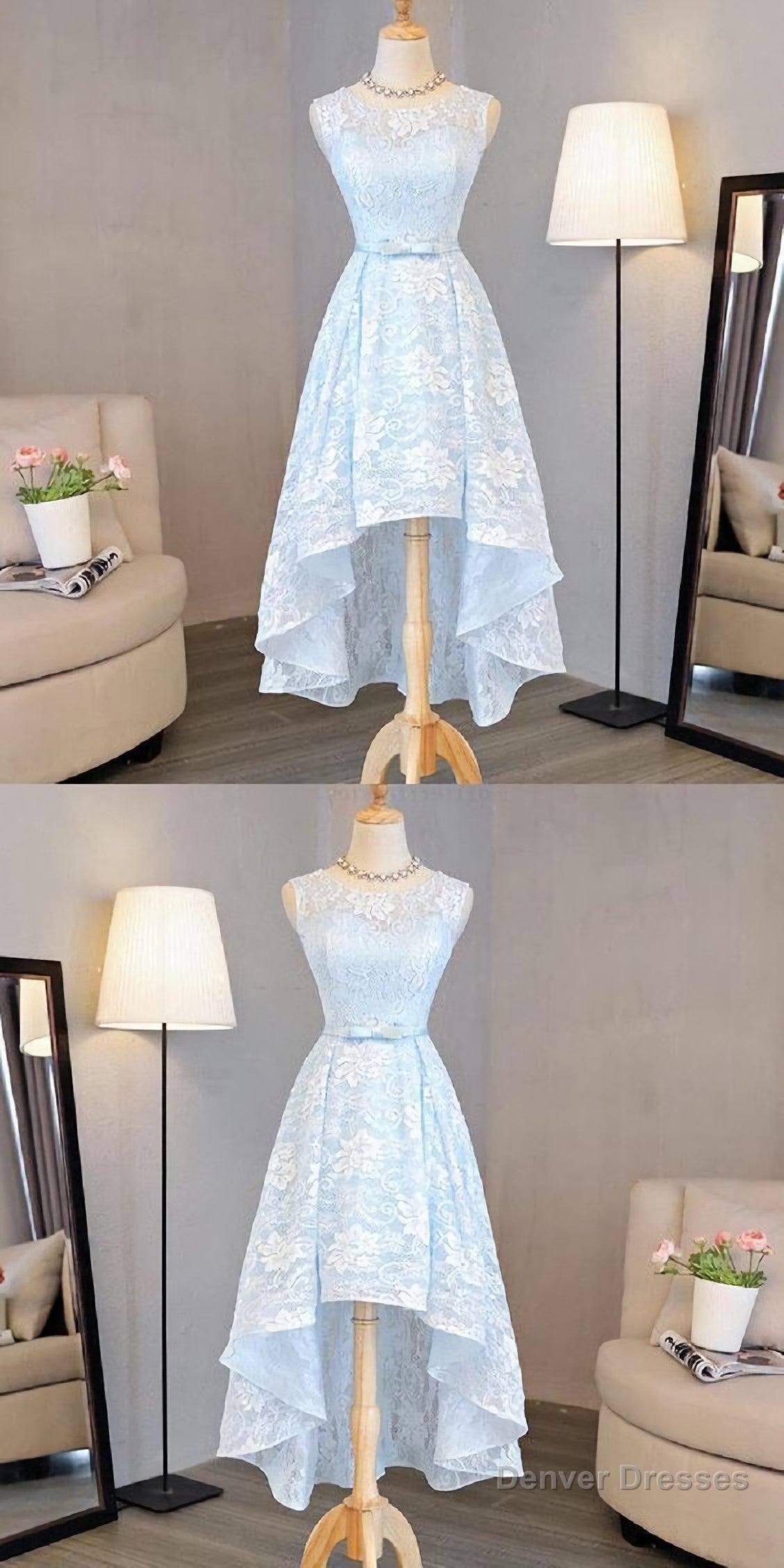 Nice Pink High Low Lace Dress, Pink High Low Dress, Lace Dress, Homecoming Dress