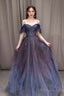 Purple Sweetheart Neck Tulle Long Prom Dress, Purple Formal Dress