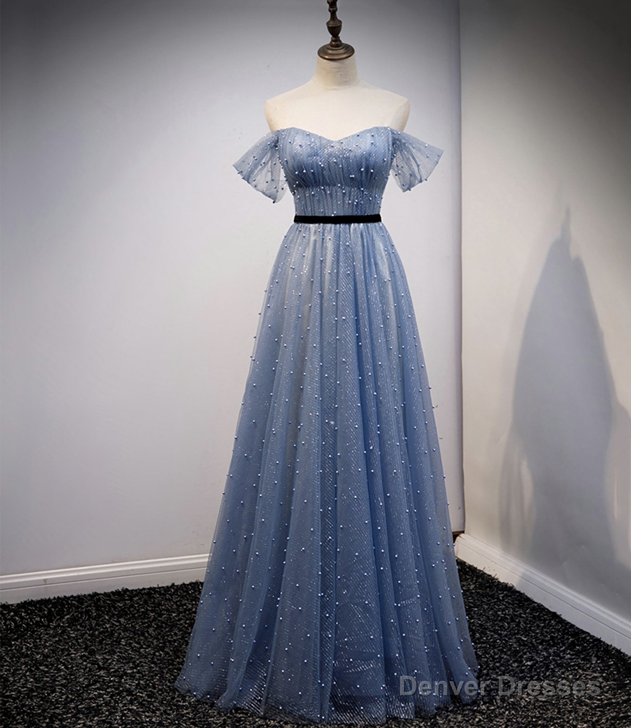 Blue Tulle Long A Line Prom Dress, Evening Dress Main image