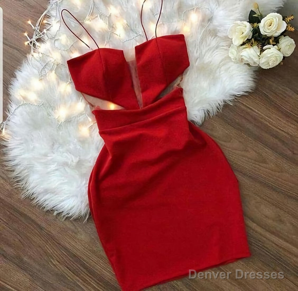 Red Spaghetti Strap Short Homecoming Dress Main image