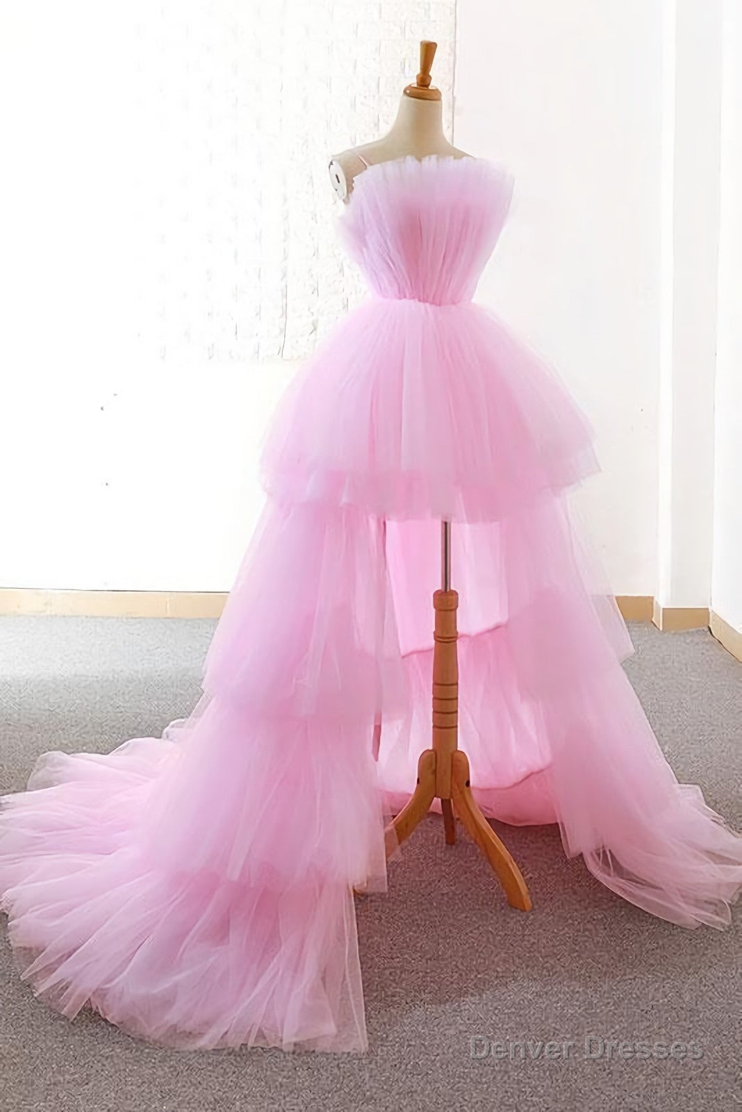 Pink Tulle Long Prom Dress, Pink Tulle Evening Dress Main image