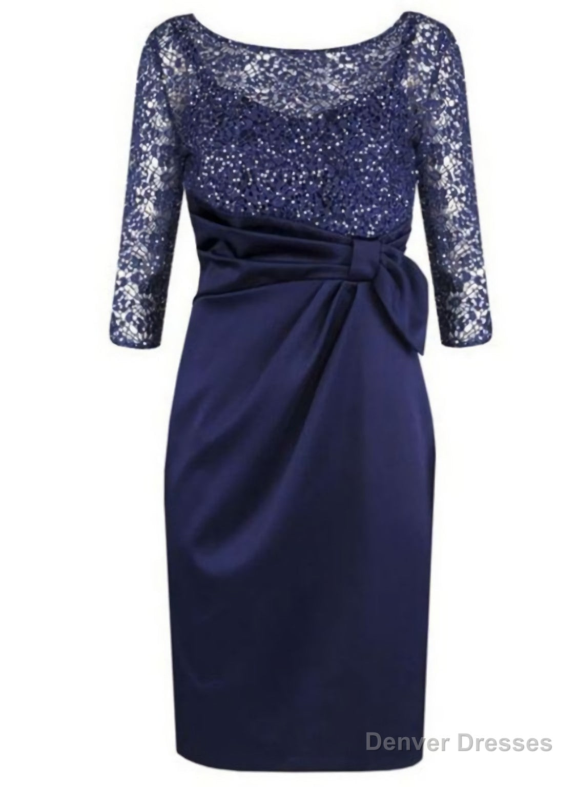 Short Zipper Sheath Homecoming Dress, Bateau Beading Homecoming Dress, Short Mini 3/4 Sleeves Satin Homecoming Dress Main image