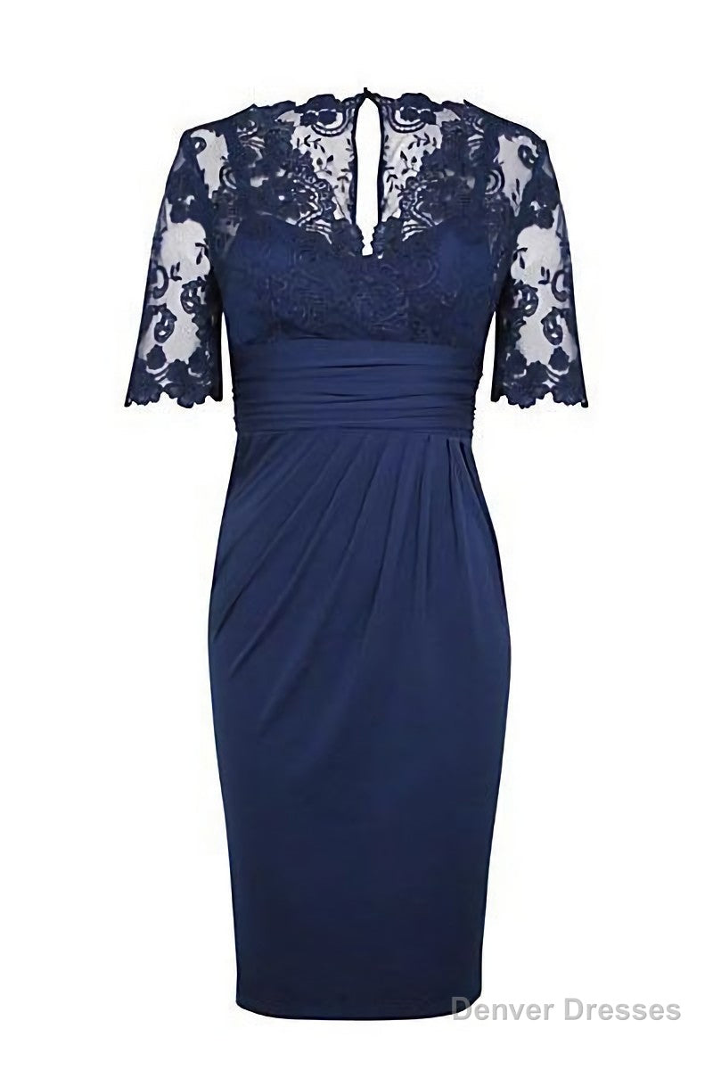 Eleagnt Short Sleeves Empire Navy Blue Short Mother Of The Bride Homecoming Dress