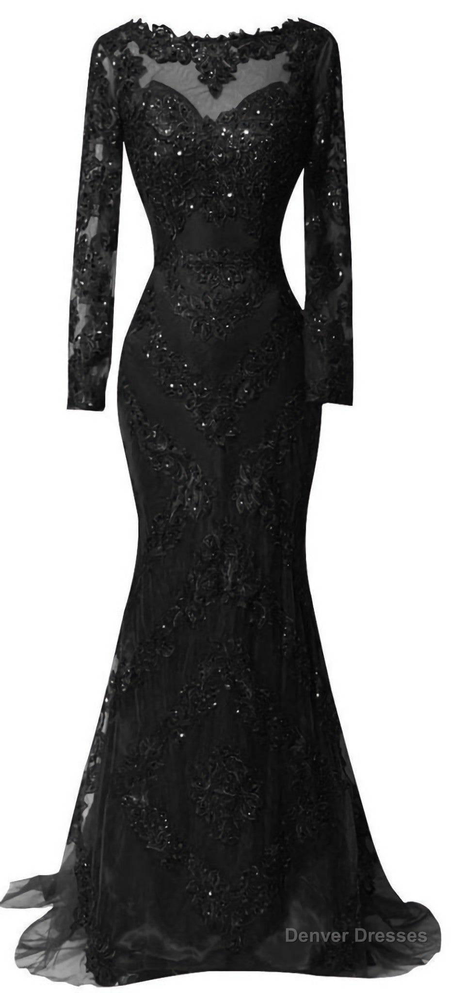 Custom Long Sleeves Prom Dress, Charming Beading Evening Dress, Lace Mermaid Prom Dress Main image