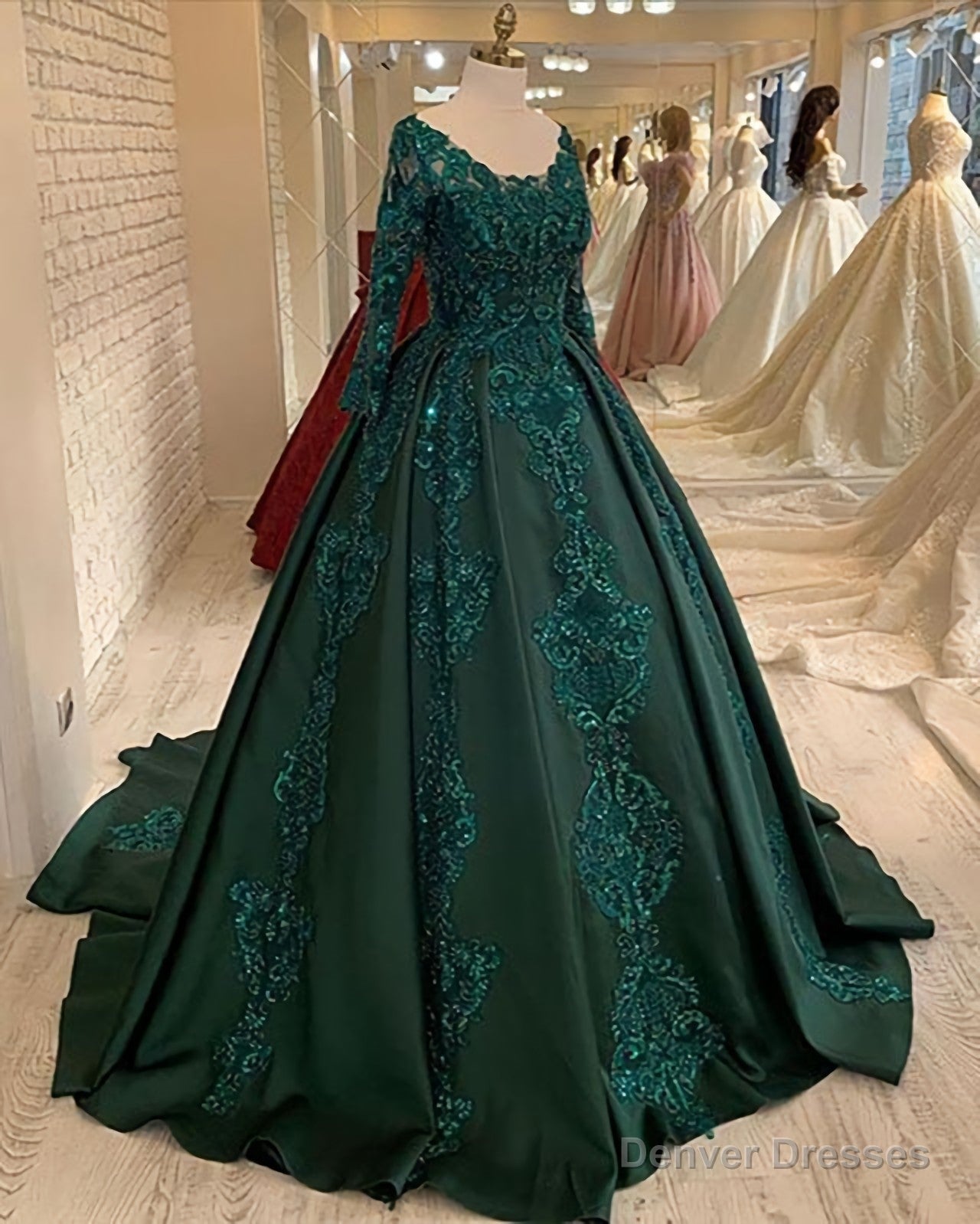 Long Sleeves Green Wedding Dress, Ball Gown Prom Dress Main image