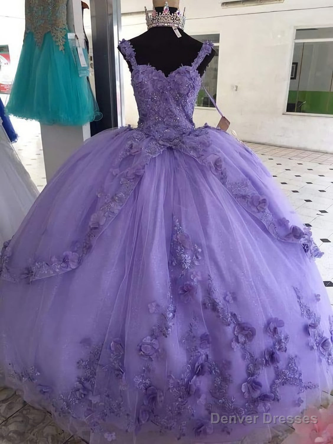 Elegant Long Tulle Prom Dresses, Applique Evening Gown Main image