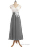 Ankle Length V Neck Cap Sleeves Silver Gray Mother Of The Bride Dresses, Prom Dress, With Appliques