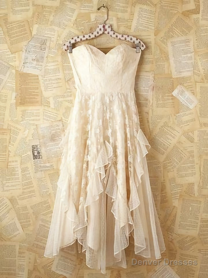 Short Sweetheart Lace Champagne Homecoming Dress, Short Lace Dress Main image