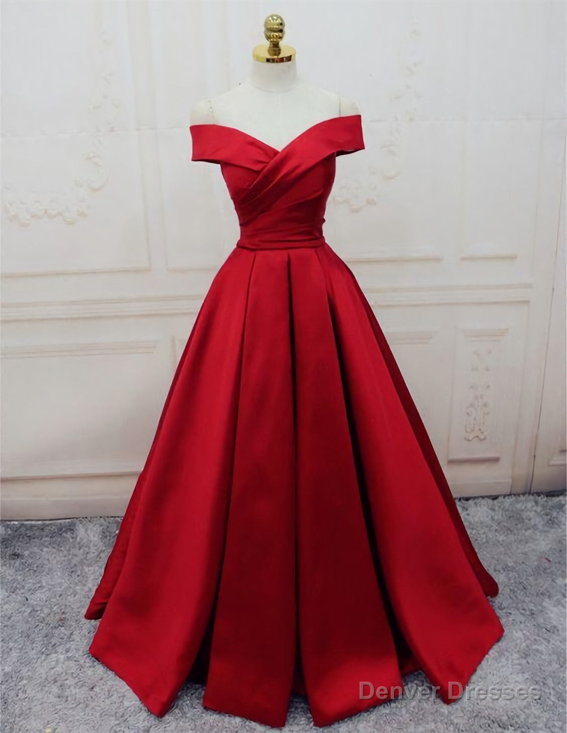 Evening Dresses, A Line Princess Prom Dresses, Long Party Dresses, Off The Shoulder Red Long Satin Party Dress Main image