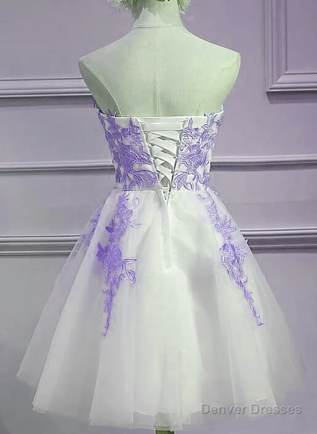 Lovely Sweetheart White Tulle With Purple Lace Cute Party Homecoming Dress Secondary image
