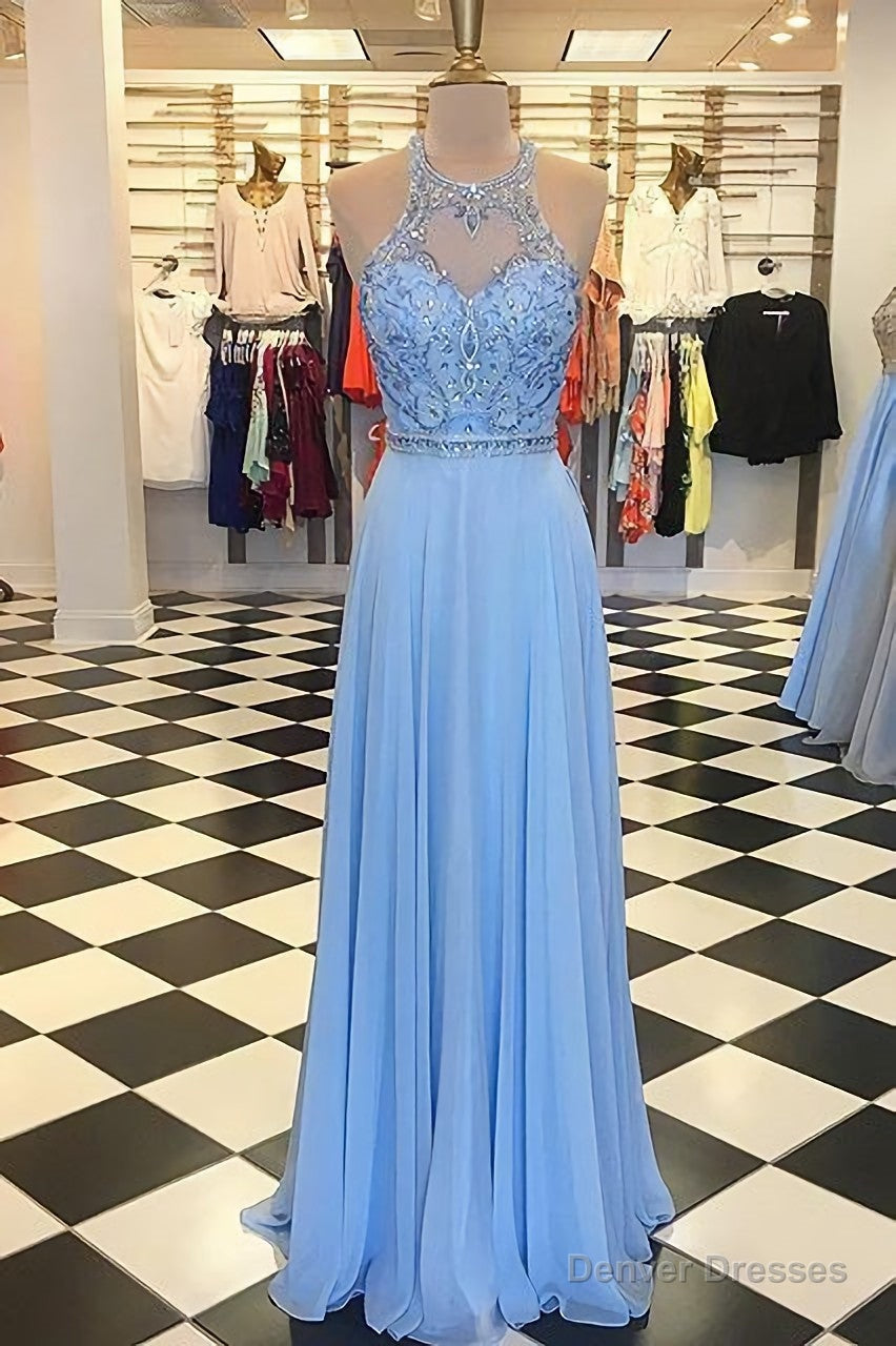 Gorgeous Prom Dress, Blue Chiffon Prom Dress, Long Prom Dress
