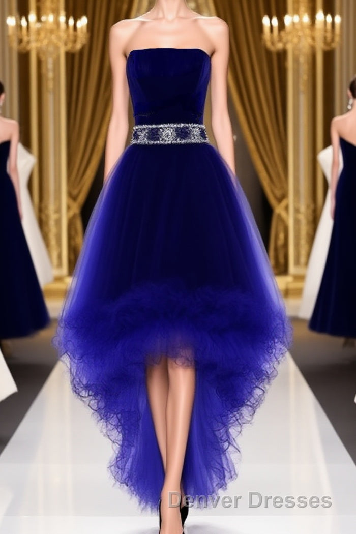 Wine Red Homecoming Dress, Burgundy High Low Party Dress with Beadings Main image