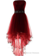Wine Red Homecoming Dress, Burgundy High Low Party Dress, With Beadings