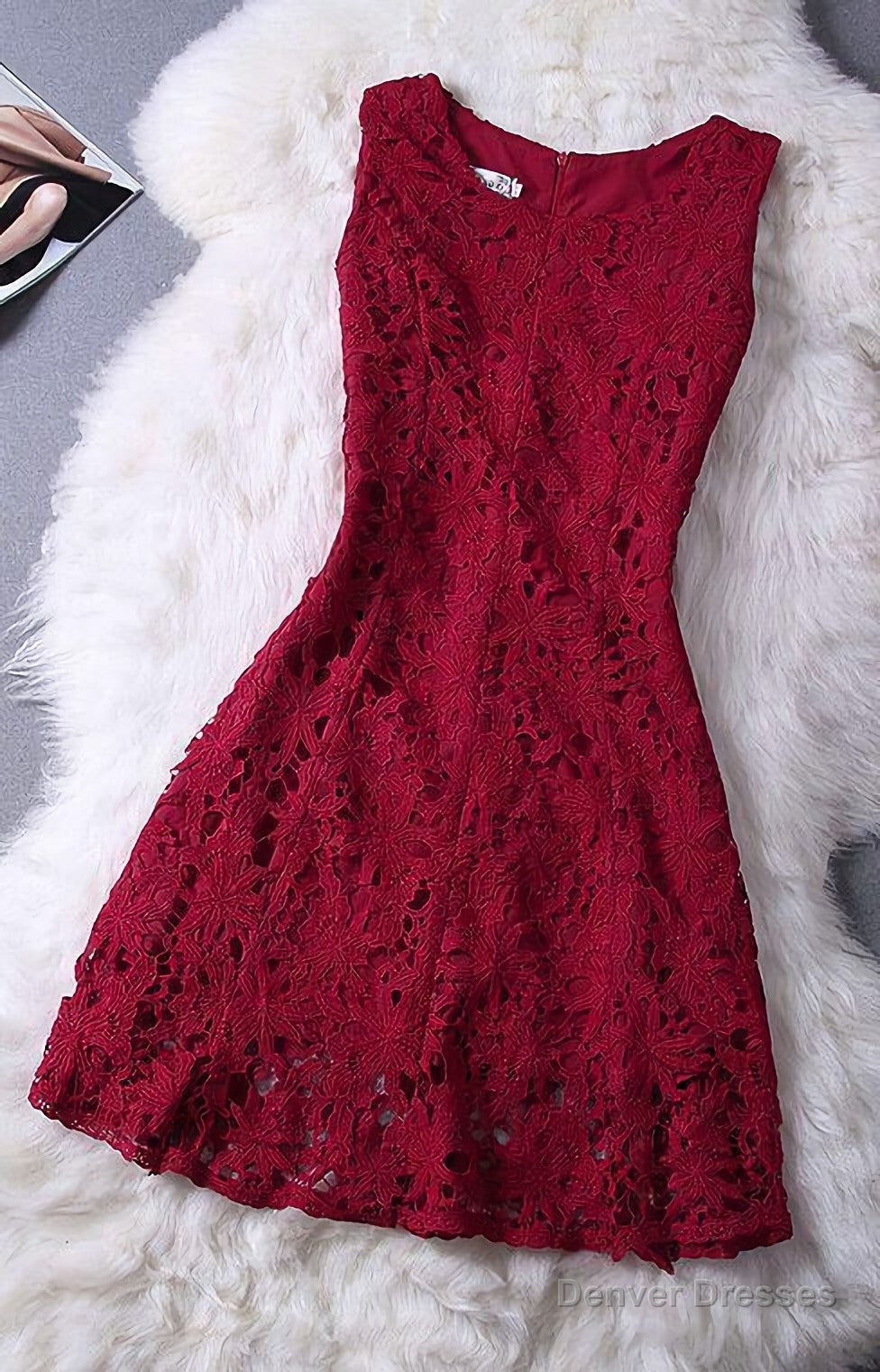 Elegant Lace Homecoming Dress, Sleeveless Dress, Burgundy Homecoming Dress Main image