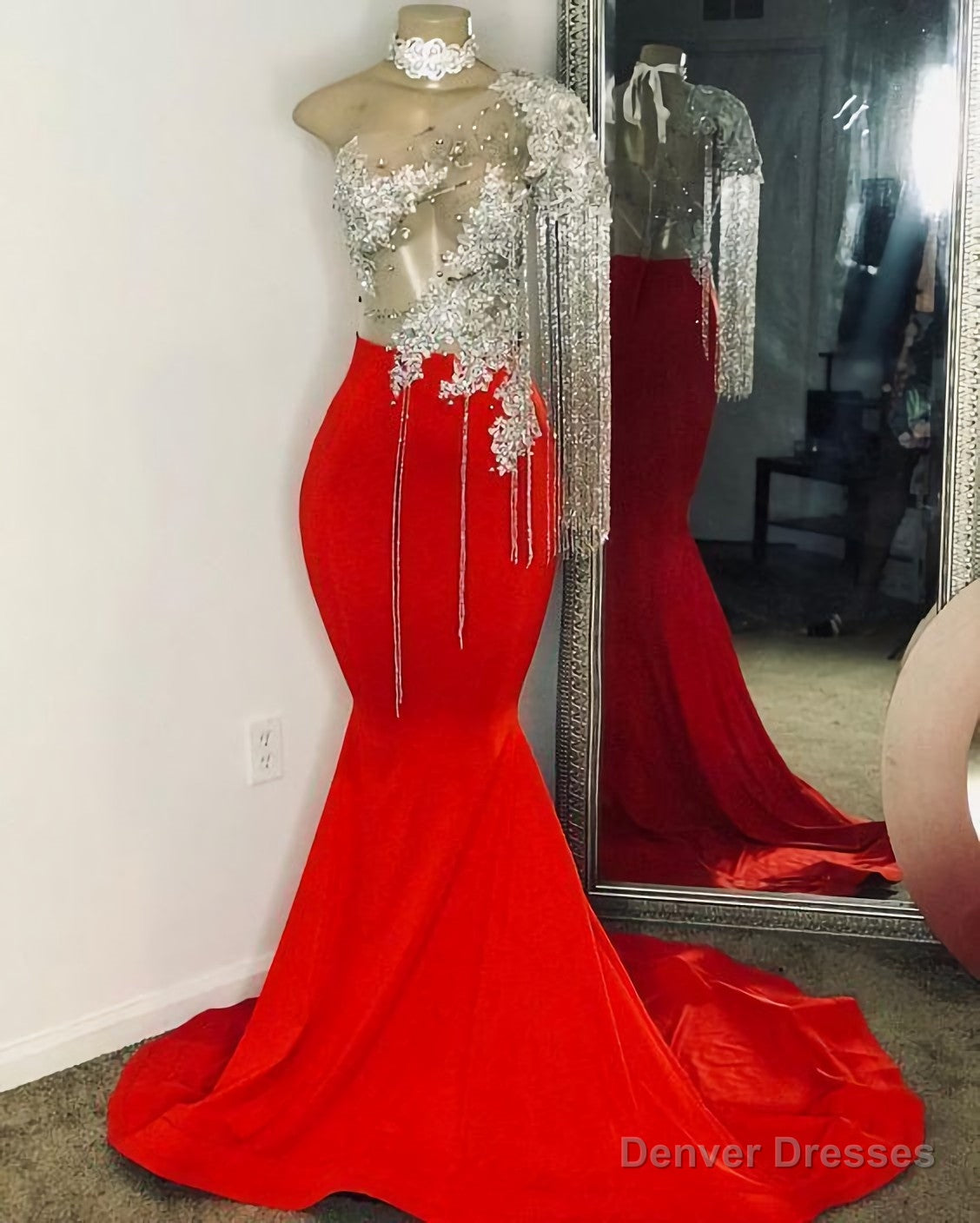 Tassel Prom Dresses, One Shoulder Prom Dresses, Mermaid Prom Dresses, Red Prom Dress Main image