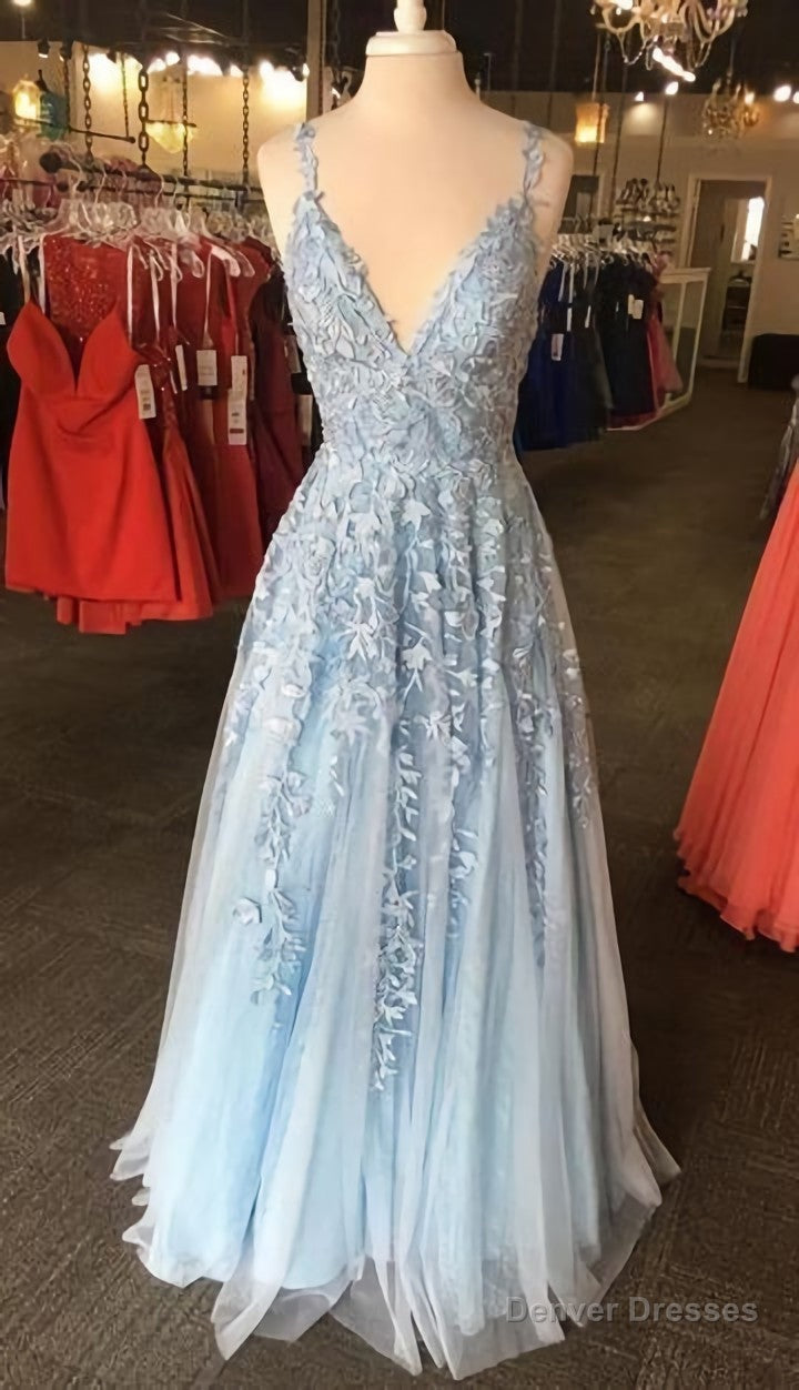 Light Blue Lace Prom Dress 2025 Evening Dress, Formal Dress, Graduation School Party Gown Main image